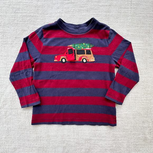 Hanna Andersson Navy & Red Stripe Lift-the-Flap Xmas Gnome Tee VGUC 4 - Picture 1 of 5